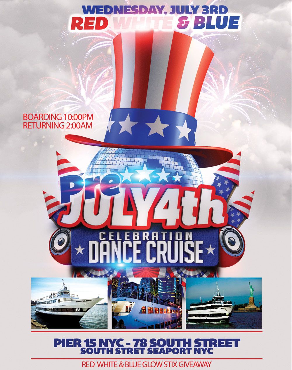 Red White & Blue Dance Party Cruise NYC July 4th Weekend NYC