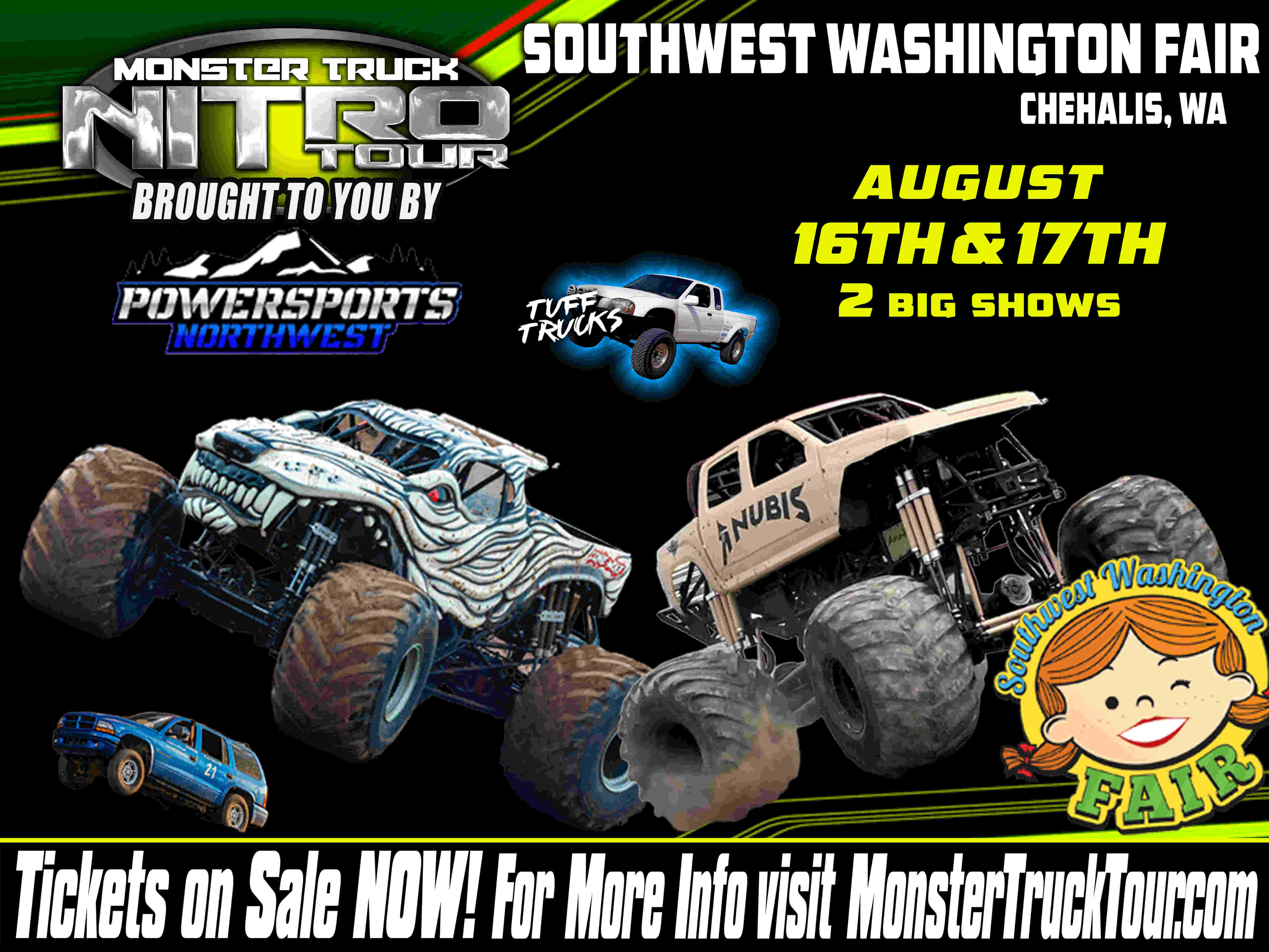 MONSTER TRUCK NITRO TOUR BROUGHT TO YOU BY POWERSPORTS NORTHWEST - CHEHALIS, WA - 8/17/2025 - 1:30pm