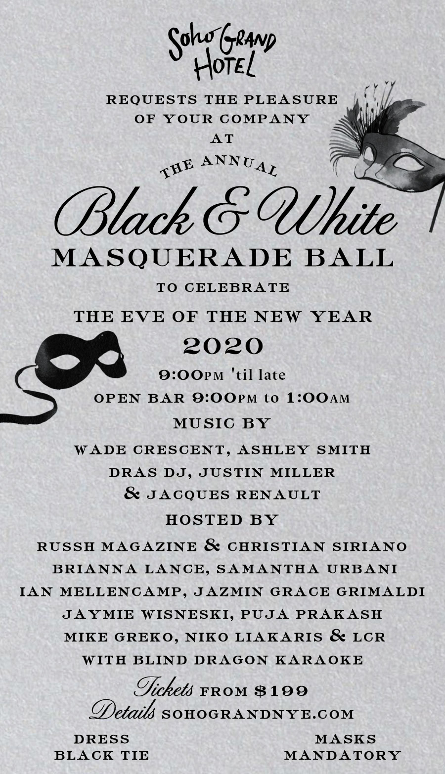 Soho Grand Presents the 12th Annual Black & White Masquerade Ball